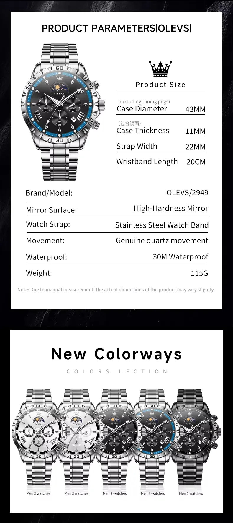 OLEVS 2949-SILVER BLUE description image