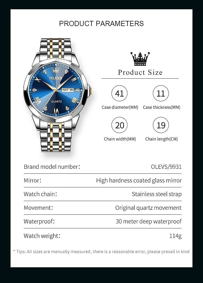 OLEVS 9931-GOLDEN BLUE description image