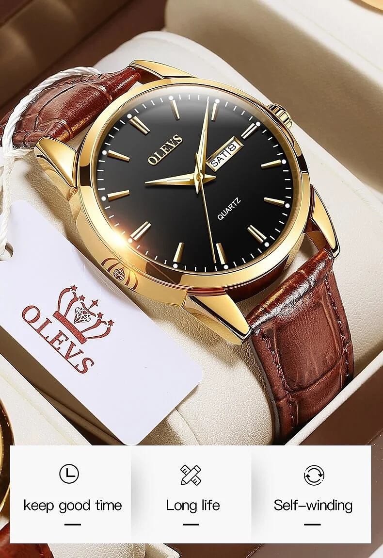 OLEVS 6898-BLACK BROWN description image