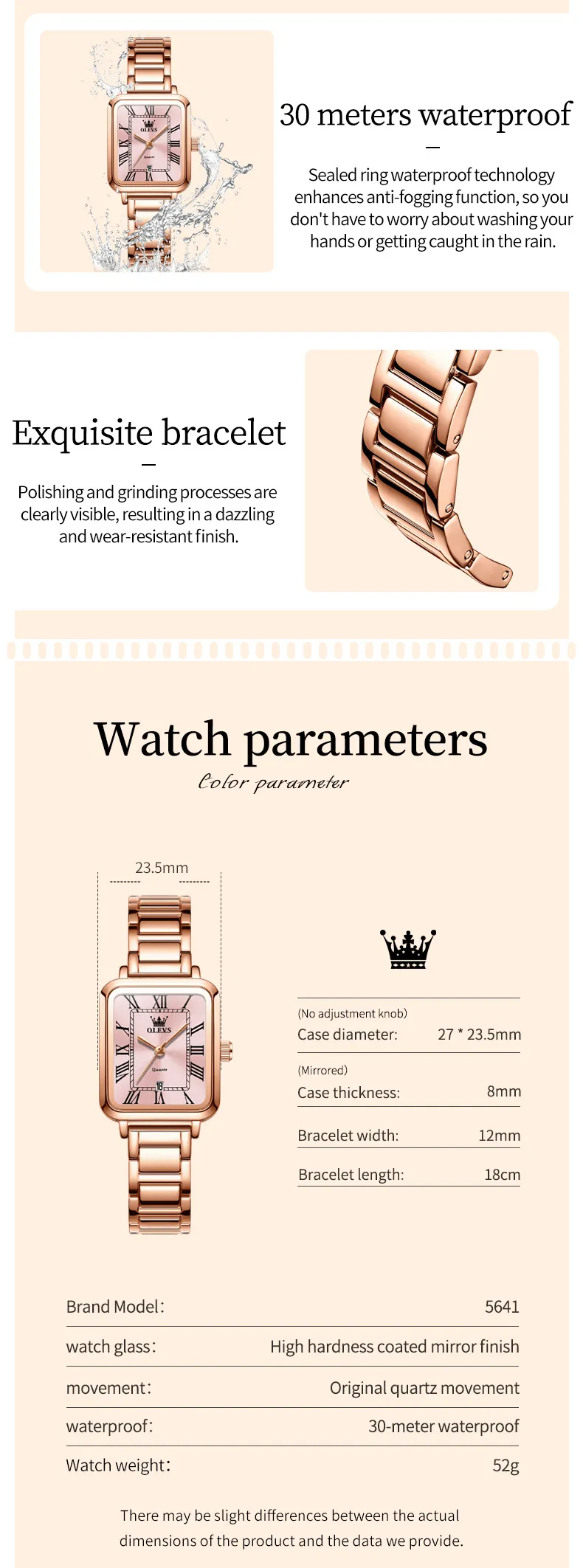 OLEVS 5641- ROSE GOLD PINK description image