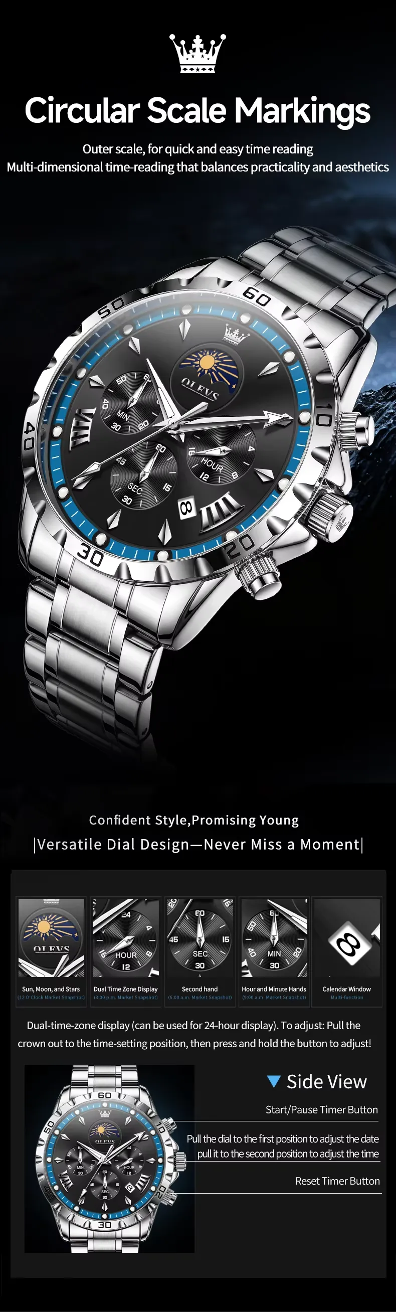 OLEVS 2949-SILVER BLUE description image