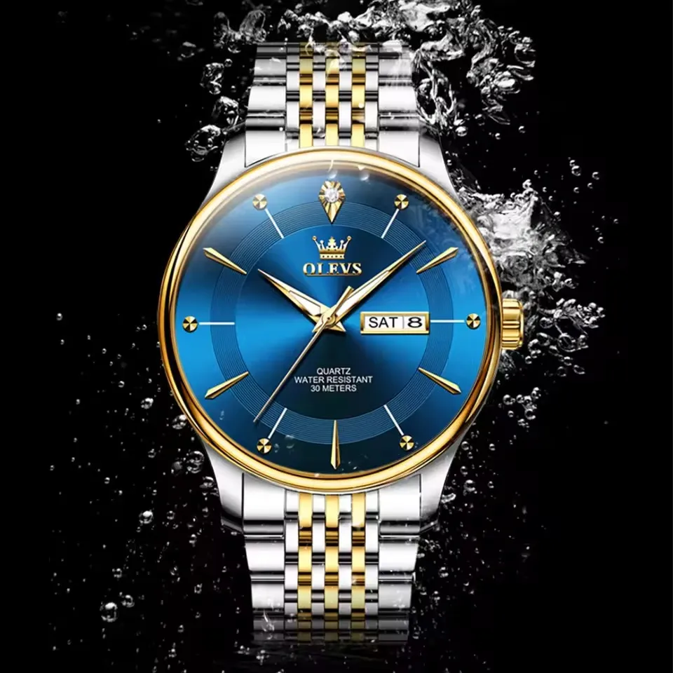 Olevs 9908 CH For Man - Silver Gold Blue image 2