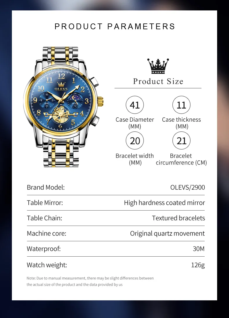 OLEVS 2900-GOLDEN BLUE description image