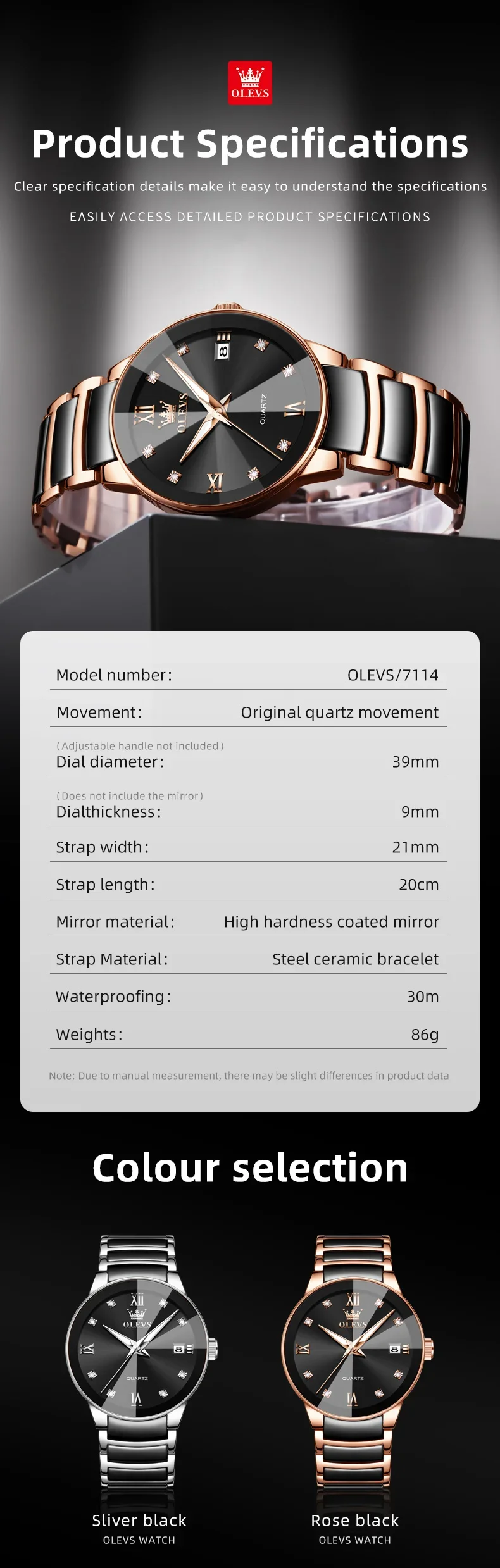 OLEVS 7114-SILVER BLACK description image