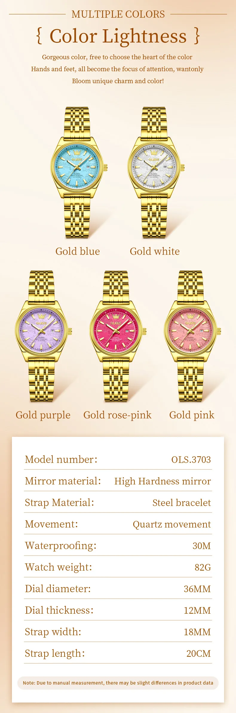 OLEVS 3703- GOLDEN PINK description image