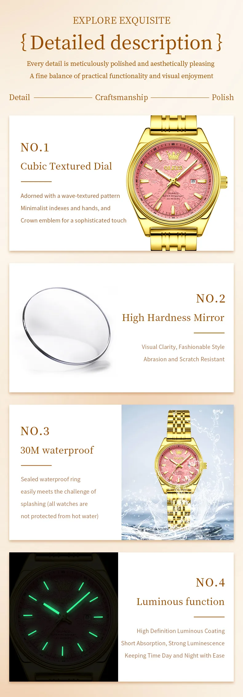 OLEVS 3703- GOLDEN PINK description image