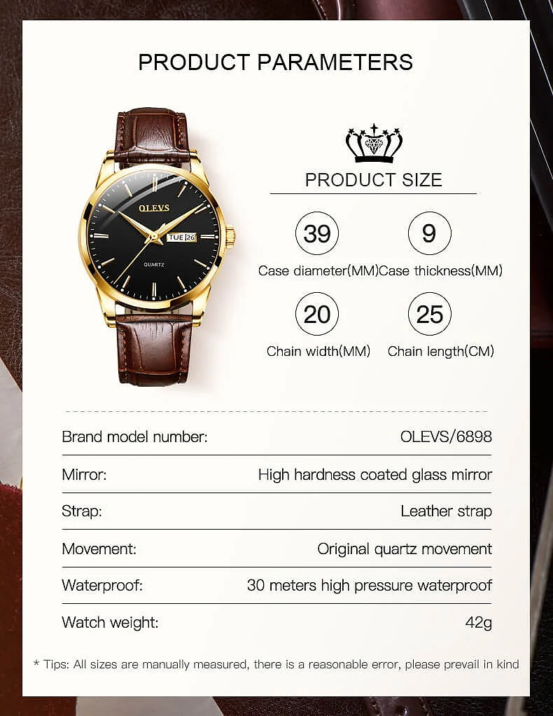 OLEVS 6898-BLACK BROWN description image